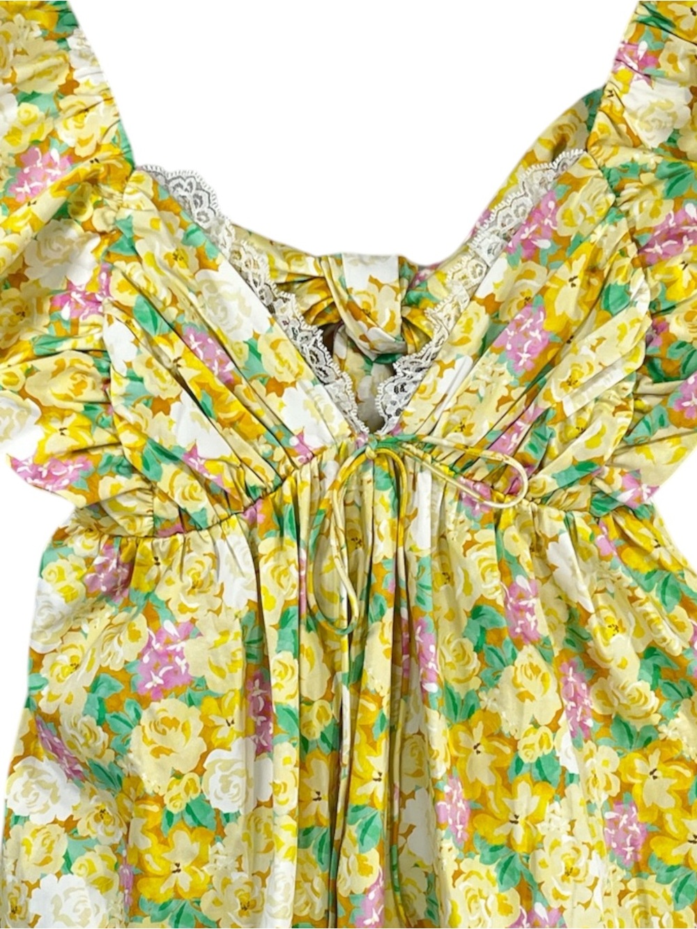 NWT For Love & Lemons Tamra Mini Dress in Yellow Floral Size Medium - Picture 6 of 11